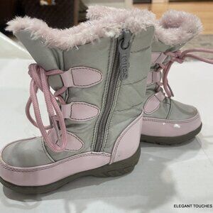 Totes Girls Snow Boots size 7 Pink Gray Zip Lace Up Toddler Shoes Lined Faux Fur